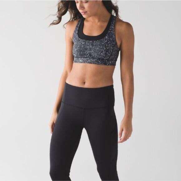 Lululemon Mini Splatter White Black Run Stuff Your Bra Long Line Bra 8 - Picture 11 of 11
